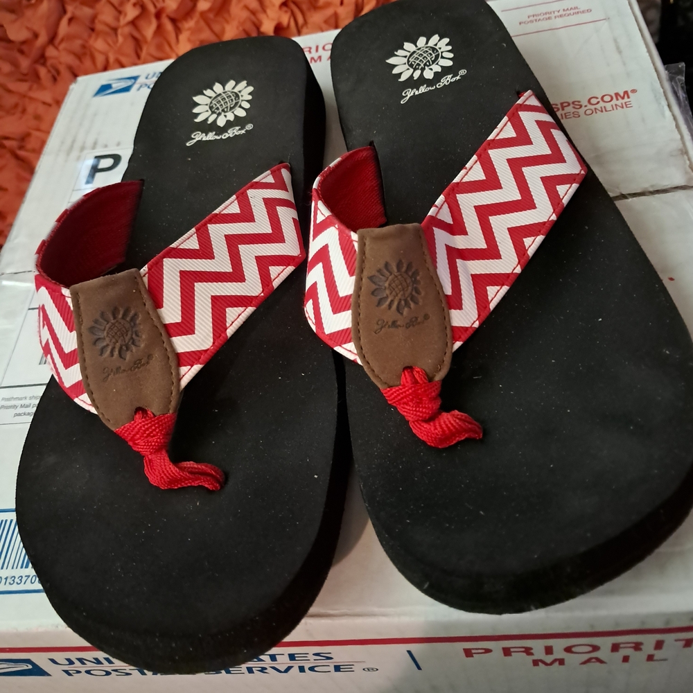 Yellow Box Red and White Zigzag Sandals